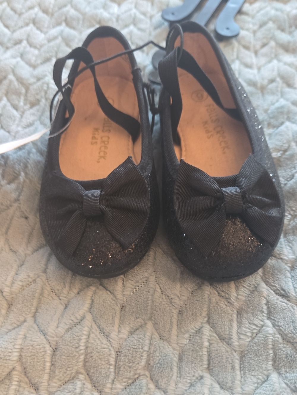 Falls Creek Black Glitter Bow Mary Jane Flats